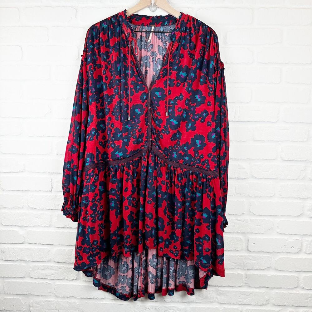 Free People Merlot Combo Love Letter Red & Blue Floral Size Small - Picture 1 of 16